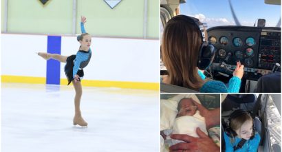 Grace Stumpf collage ice skating, flying, newborn