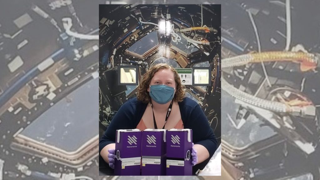 Nanoracks Julie Wolfenbarger holds MixStix