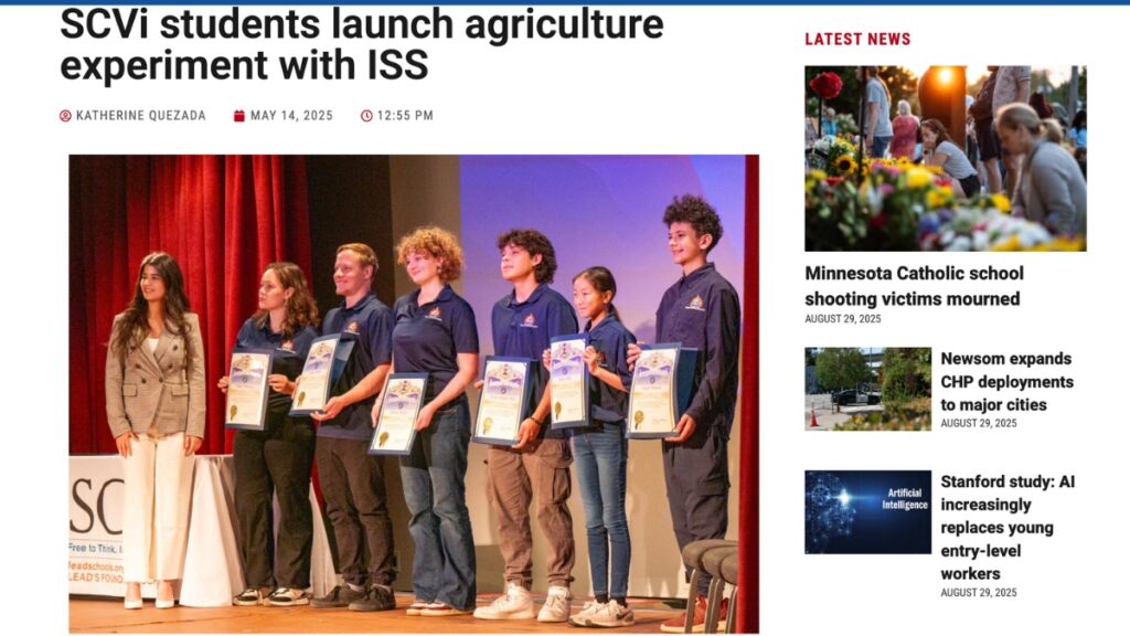 SCVi students launch agriculture experiment with ISS